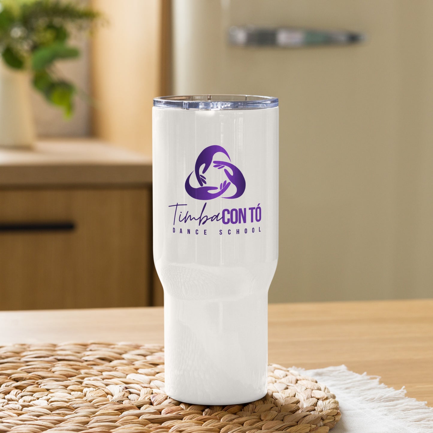 White Travel mug with a handle